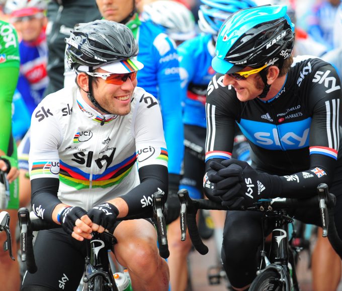 Mark Cavendish and Bradley Wiggins during the 2013 Tour of Britain