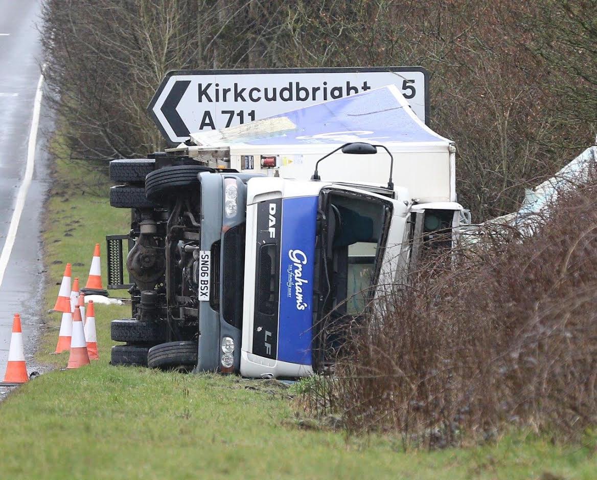 A75 blocked by lorry