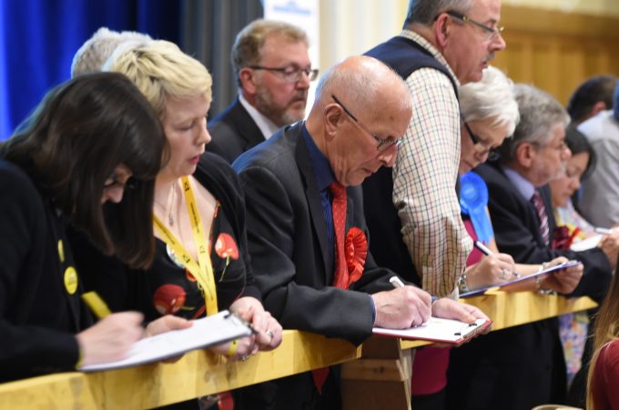 DCT MP David Mundell - and father of candidate Oliver - waits for the ballot boxes