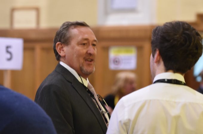 Returning officer Gavin Stevenson with DNG Media's Lewis Irons