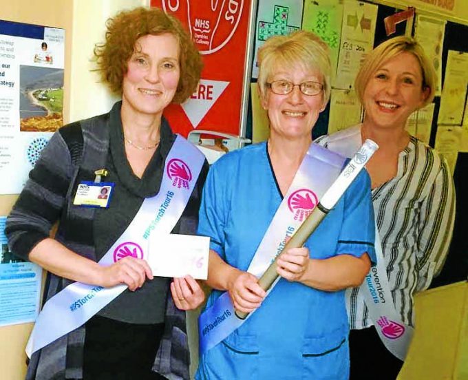 TORCH LAUNCH . . .  Infection Control Manager Elaine Ross, Thornhill Hospital Deputy Charge Nurse Dorothy Lindsay and infection control nurse Charlene Anderson 