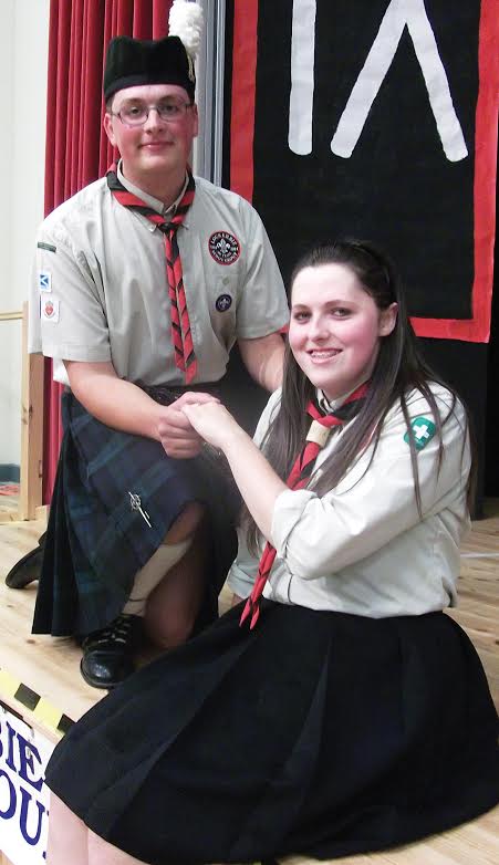 SHOWSTOPPING PROPOSAL . . . Scout leader Robert Humes, 22, shocked the entire audience at the Scouts' 100th birthday celebration gang show last week when he dropped to his knee and proposed to girlfriend Rebecca Wightman in front of a packed audience — and she said YES.FULL STORY PAGE THREE