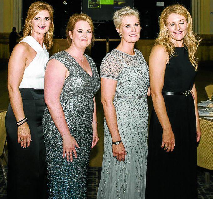 Lorraine Mair, Carole McArthur, Sara Barbour, Fiona Marshall - organisers of the event. *** Local Caption *** LOVELY LINE UP . . . ball organisers Lorraine Mair, Carole McArthur, Sara Barbour and Fiona Marshall. Picture by GE Photography