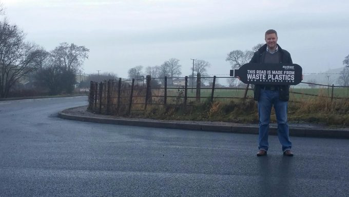 PLASTIC ROAD . . . Toby McCartney on one of the MacRebur roads in Cumbria