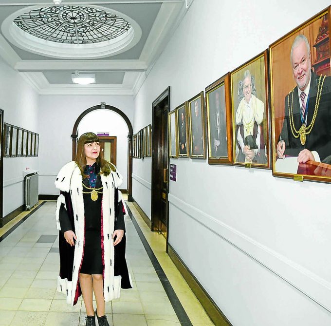 HALL OF FAME . . . Provost Tracey Little standing in the 'Provost Hall of Fame.' Tracey is the second ever female Provost and hopes to put her own stamp on the role. Read all about it on page 15 *** Local Caption *** HALL OF FAME . . . Provost Tracey Little standing in the 'Provost Hall of Fame.' Tracey is the second ever female Provost and hopes to put her own stamp on the role. Read all about it on page 15